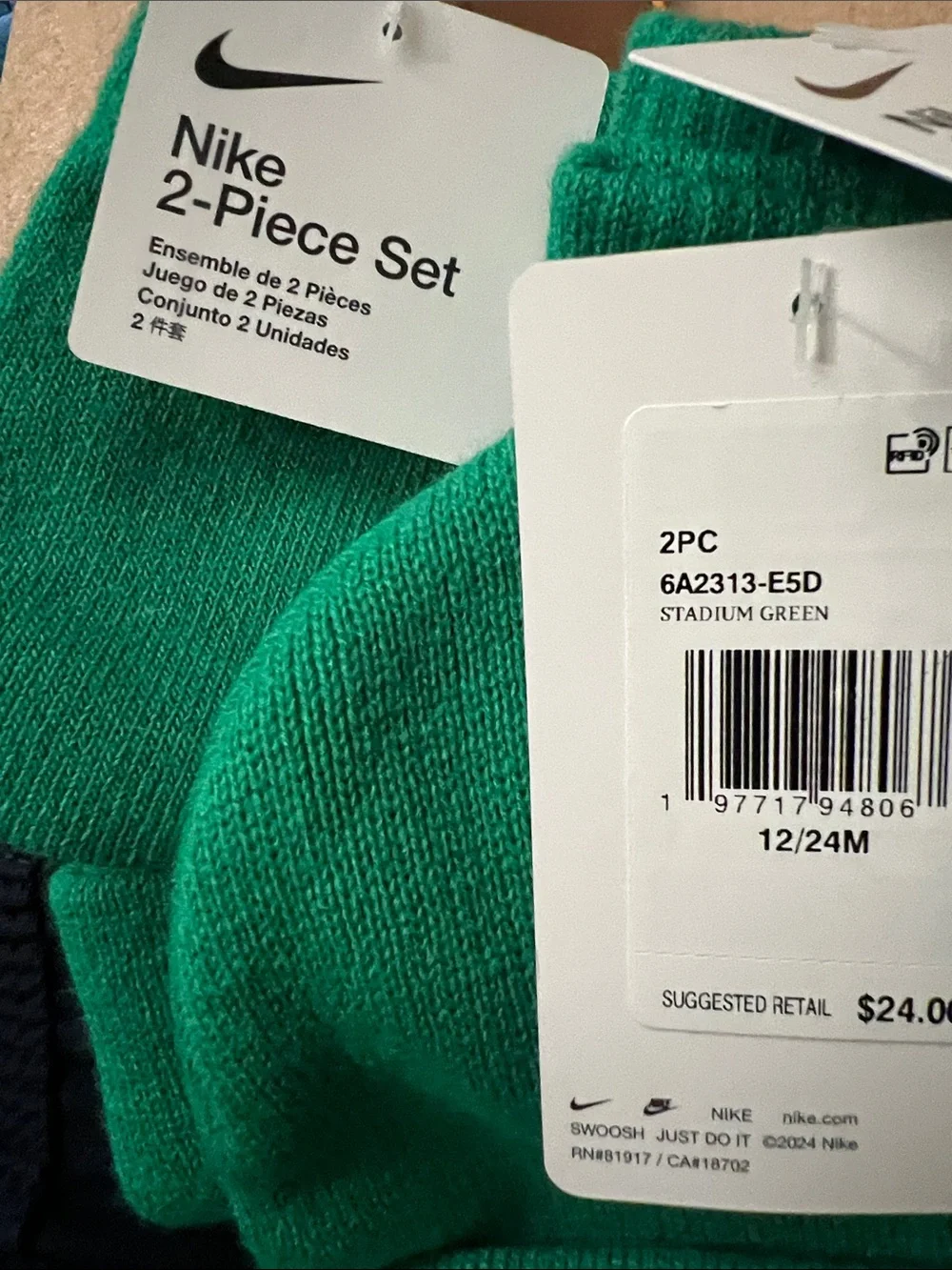 Nike Kids Green Knit Beanie and Mittens Set